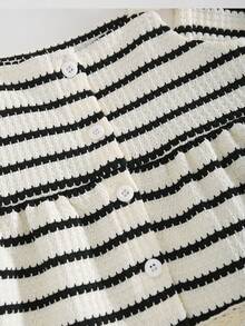 Girls' Casual Striped Black & White Camisole With Ruffle Trim And Matching Elastic Waist Ruffle Trim Pants Set - Black and White - View 4