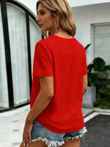 Camiseta Casual de Algodón para Mujer, Estampado Colorido de Colibrí, Manga Corta, Corte Holgado Casual, Cuello Redondo, Camiseta Suave y Cómoda para Uso Diario, Top de Moda de Verano, Camiseta con Estampado de Animales, Tejido de Algodón Transpirable y Amigable con la Piel. - Rojo - Ver 2
