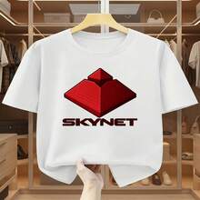 Camiseta Gráfica Terminator SKYNET para Hombres Talla Grande - 100% Algodón, Dise?o Icónico de Robot para Fans de Terminator, Camiseta Casual de Manga Corta y Cuello Redondo, TALLA PLUS - Blanco - Ver 2