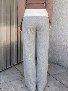 Sunny Girl Style Summer Y2K Straight Leg Pants, Contrast Waist Design, Suitable For Back To School, Casual Outings And Home Wear - Light Grey - View 8