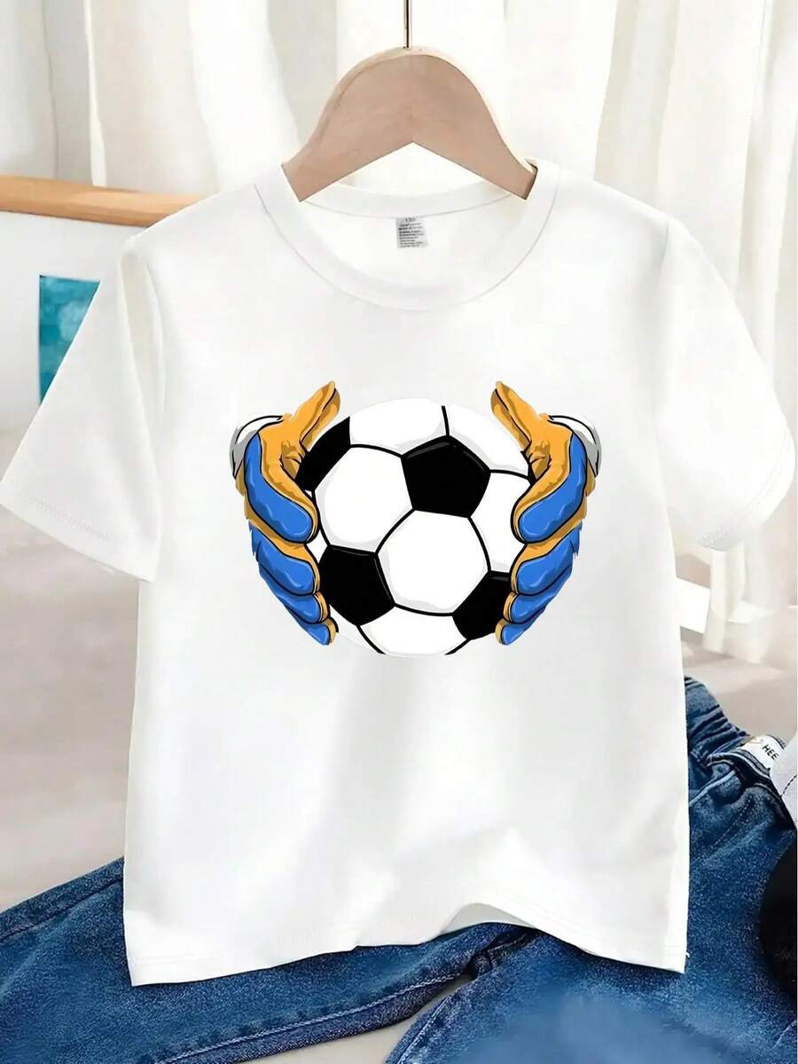 Limited Time Offer, Limited Quantities, Flash ! Women's Casual Shirts, Women's Polyester T-Shirts, Stylish Shirts. This Short-Sleeved T-Shirt Features A Soccer Goalkeeper Print, Making It The Ideal Choice For A Casual Summer Look. The Black And White Design Is Not Only Comfortable And Perfect For Outdoor Play, But It's Also Stylish And Incorporates Fun Touches. The Fabric Is Durable And Of Excellent Quality. - 白色 - 查看 1