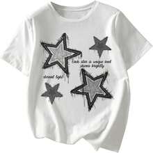 RoseSeek - playera de manga corta con estampado de letras para mujer, dise?o de estrellas, cuello redondo - Blanco - Ver 2