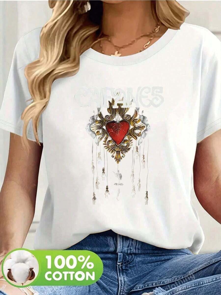 Camiseta Grande para Mujer con Diseño Divertido de Dibujos Animados, 20260708F108, 100% AlgodónEstilo azteca|   Rock retro mexicano|   Exclusivo para fans de Caifanes - Blanco - Ver 1