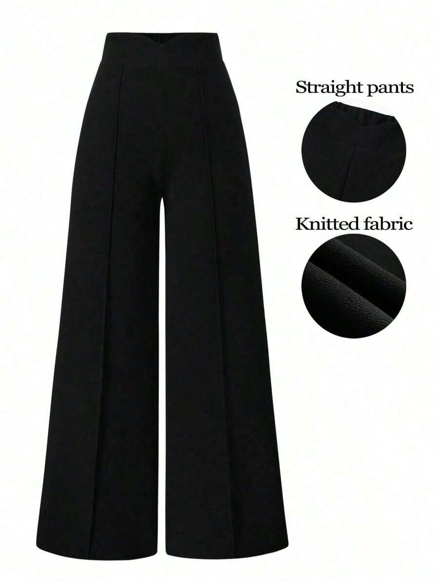 Pantalones anchos versátiles y casuales de estilo minimalista y estilizador para mujer de talla grande - Negro - Ver 1