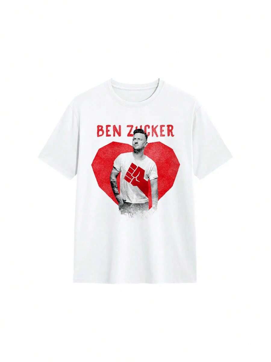Herren-T-Shirt mit Ben-Zucker-Grafik – T-Shirt mit rotem Herz und auffälligem Namensdruck, Rundhals-Kurzarmshirt, normale Passform, atmungsaktives Alltags-Freizeit-T-Shirt für das ganze Jahr - Schwarz - Übersicht 1