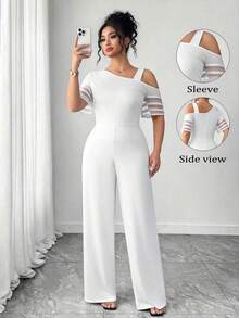 Mono informal de talla grande para mujer de unicolor y diseño minimalista asimétrico - Blanco - Ver 7