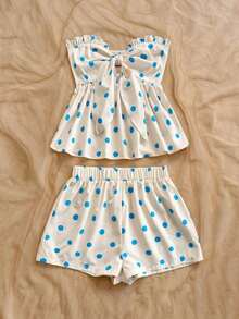 Set de 2 piezas para mujer con parte superior corta sin mangas con volantes y estampado de rayas y flores, y shorts casuales para verano, vacaciones en la playa y fiestas - Multicolor 4 - Ver 5