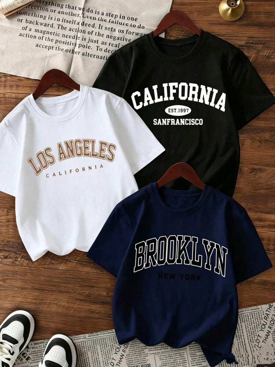 Single Garment Crop Top, Not A 3-Piece Set, 1 Piece/Set Of Sleeved T-Shirts Suitable For Streetwear, Oversized Round Neck Top For Daily Outings, Camping, Concerts, Hip-Hop, Rock, And Rap Events. Women's Short Sleeve, Round Neck, Slim Fit With English Text Graphics In A Minimalist And Casual Style For Summer - 白色 - 查看 1