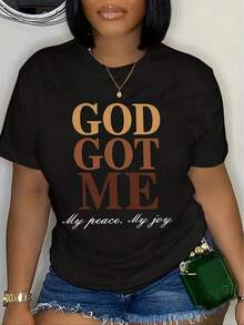 100% Cotton T-Shirt With "God Is Happy" Print - 黑色 - 查看 6
