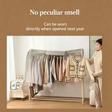 1pc Solid Color Thick Transparent Hanging Floor Clothes Rack Dust Cover, Suitable For Home Use Dustproof Bag Wardrobe Dust Cover Storage - View 4