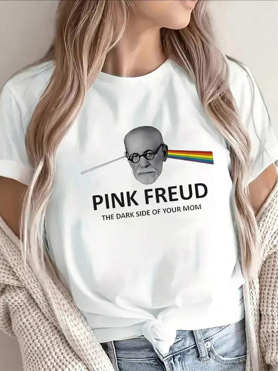 Camiseta de manga corta con diseño de Freud, camiseta gráfica psicodélica divertida para uso casual en casa o en el restaurante, ligera y duradera, perfecta para la comodidad diaria - [Blanco] - Ver 1