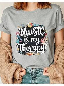 Camiseta de manga corta casual para mujer, edición limitada, primavera/verano, 88I01, cuello redondo, adecuada para todas las estaciones, casual y versátil, de algodón ligero. - Negro - Ver 7