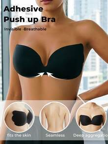 1/2 Pcs Type Invisible Bras Push-Up , Summer Strapless Bras Lingerie For Women Sticky Bra,Suitable For Bikini For Strapless Evening Dresses - Multicolor - View 3
