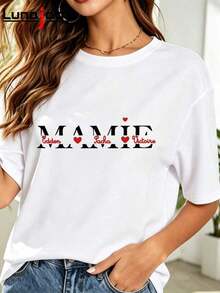 Pure Cotton Women's T-Shirt Short Sleeve Casual Loose Soft Breathable Streetwear Y2K Mamie Eddon Sacha Victoire Heart Round Neck Premium Quality Everyday Wear Spring/Summer - 白色的 - 查看 1