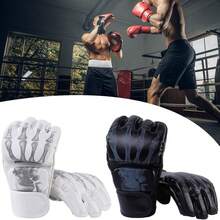 1 Pair Adult Half-Finger MMA Boxing Training Gloves, Suitable For Sanda, Muay Thai, MMA And Other Sports. White, Black - Perfect For MMA And Other Sports! - Multicolor - View 10
