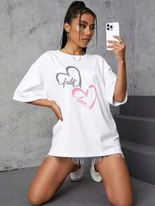 short sleevesLetras  Casual  Poliéster      T shirt  Deportivo  Oficina  CasaLeisure - Blanco - Ver 2