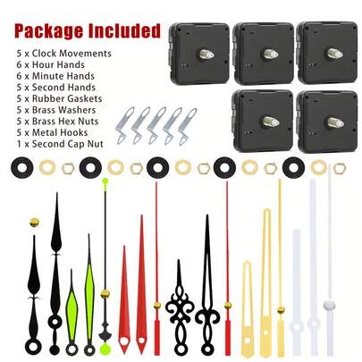 5 Sets Of Quartz Clock Movements, Shaft Length: 2pcs 16mm, 1pc 18mm, 2pcs 23mm, Includes 6 Pairs Of Clock Hands, DIY Wall Clock & Desk Clock Repair Parts & Replacement Kits, Suitable For Home And Office Decor, Great Gift For Clock Enthusiasts