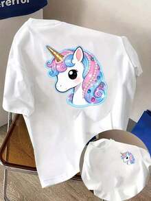 Camisetas Breathonic de Tallas Grandes para Mujer - Camisetas de Poliéster de Manga Corta para Uso Diario o Deportivo, Camiseta de Manga Corta con Estampado Frontal y Trasero - Estampado de Unicornio, Estilo Soñador - Camiseta Estampada de Primavera/Verano para Mujer, Artículo de Moda Transpirable y Cómodo - Blanco - Ver 11