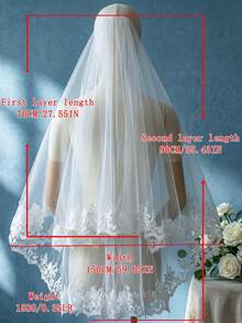 1pc White Lace Short Double-Layer Fingertip Length Wedding Veil With Metal Hair Comb - Multicolor - View 8