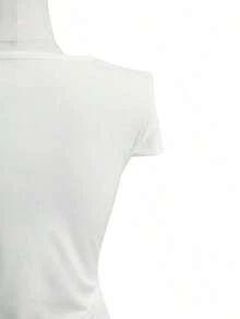Camiseta de mujer de unicolor, elegante, con escote en V y mangas cortas cruzadas - Verde - Ver 8