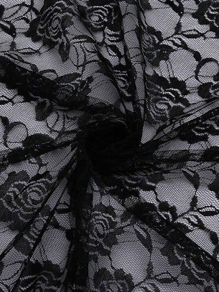 1 pieza Tela de malla de encaje con bordado 3D de rosa, material de costura hecho a mano DIY - negro - Ver 1
