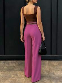 Pantalones anchos de cintura alta y ajuste delgado para mujer, estilo callejero bohemio, adecuados para uso casual, ir al trabajo y vacaciones en primavera/verano en color blanco - Rosa Fucsia 2 - Ver 6