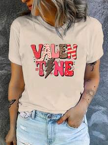 Soft, 100% Cotton Women's T-Shirt With A Vintage-Inspired, Fun Cartoon Print - Casual Short-Sleeved Crew Neck Tee, Ideal As A Valentine's Day Gift. Breathable Cotton T-Shirt That Goes With Everything. - 杏色 - 查看 6