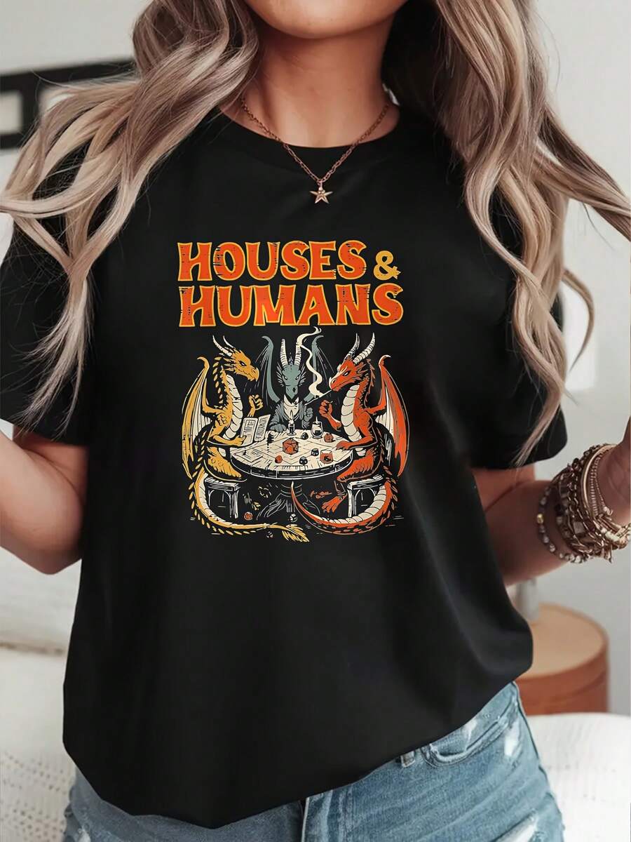 Camiseta unisex de manga corta, HousesYHumanosCamisaFantasíaDragónJugadorCamisaMesa de centroJuego de rolJuegoCamisaDivertidoTableroJuego,GeekJuegosRegalo,FuegoDragónJugadores de dadoshombre, , , Dazymujer,romwehombres, bohochic,maestrasregalos,camisetaparaconjuntos de mujercon curvasparamu,y2k, - Negro - Ver 1