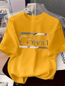 Camiseta de manga corta para mujer, estilo nuevo de primavera y verano, con estampados de personajes y letras en inglés, camiseta casual personalizada. - Negro - Ver 6