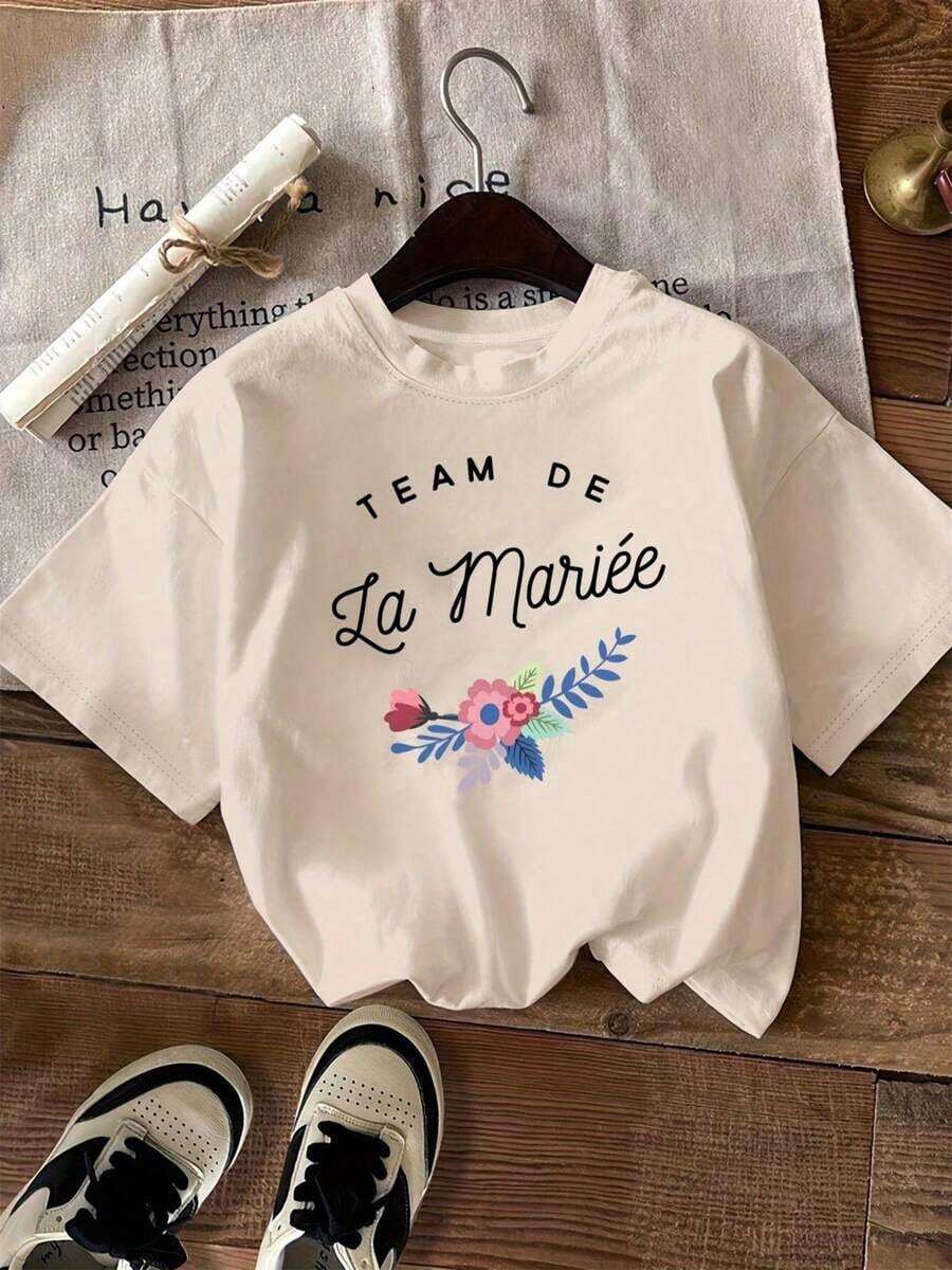 Camiseta de manga corta informal de estilo francés con estampado floral para mujer, ideal para vacaciones de verano, ropa de mujer. - Albaricoque - Ver 1