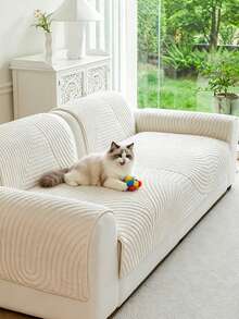1件柔軟舒適沙發套，極簡純色3D紋理，防寵物抓撓與防污沙發保護套，四季適用聖誕節與新年，可機洗，適用1/2/3/4人座沙發 - 米色 - 查看 4