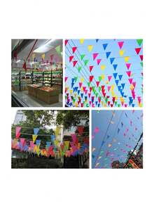 1 Set 100m 150pcs Colorful Triangle Bunting Flags, Party Atmosphere Decor! Rainbow Color Triangle Flags, Using Red, Pink, Yellow, Green, Sky Blue And Other Bright Colors, Multiple Size Options, Moderate Flag Size, Hanging With Staggered Arrangement, Instantly Lighting Up The Scene. Durable And Wind-Resistant Material, Reusable, Suitable For Birthday Parties, Wedding Celebrations, Opening Events, Holiday Decorations - Pennant - View 6