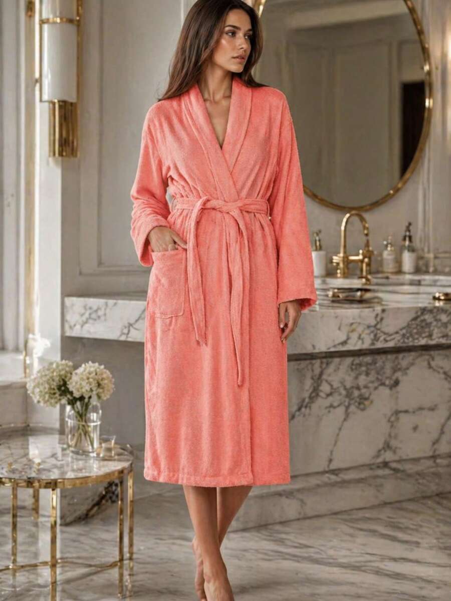 Unisex Bathrobe – 70% Cotton, 30% Polyester | Soft, Highly Absorbent, Durable | Sizes: S, M, L, XL – Made In Turkey - Orange - View 1