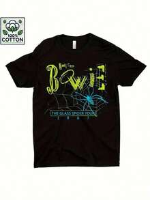 Camiseta Faded Bowie Neon Glass Spider 87 (Exclusiva de Merchbar) - Dise?o Dark Bowie, Cómoda y Vibrante, Estilo Retro, Apta para Hombres y Mujeres. - Negro - Ver 1