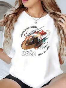 Balón decorado con motivos aztecas que representa la unión de México Canadá y Estados Unidos en una celebración futbolística mundial llena de energía y orgullo nacional camiseta de mujer casual moderna y cómoda para fanáticas del fútbol 2026 - Negro - Ver 6