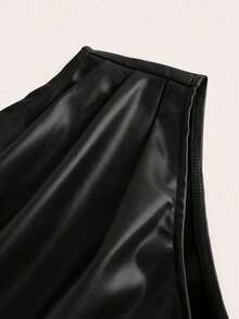 Top de mujer de un solo hombro de PU con plisados en la cintura color borgoña, top estilizador de la cintura para mujeres - Negro - Ver 10