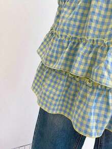 Blusa holgada sin mangas con volantes en el bajo, para mujer talla grande, de verano - Multicolor - Ver 6