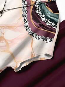 Conjunto de 2 piezas de mujer con efecto tie-dye de mármol, ajustado y versátil, adecuado para primavera/verano, para salir, casual - Multicolor - Ver 3