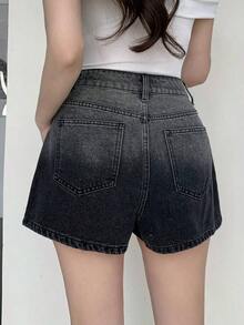 Shorts vaqueros informales con estampado de leopardo para mujer - Negro - Ver 2