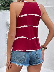 Top sin mangas de verano casual con estampado de rayas y cuello halter para mujer - Burdeos - Ver 2