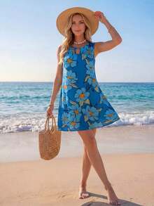 Vestido de verano casual con estampado tropical para vacaciones de mujer - Multicolor 12 - Ver 4