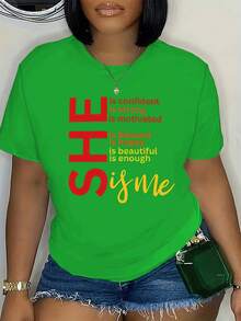 Printed Crew Neck T-Shirt In Plus Size - 藍色 - 查看 5