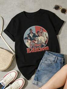Women's Summer Clothing, Soft And Casual Cotton T-Shirt With Round Neck, Retro Idol Style, New Edition With Letter Print. White. - 黑色 - 查看 4