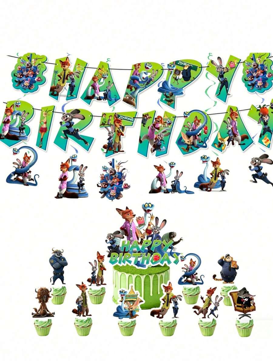Disney Zootopia-Themed Cartoon Party Set Includes A Banner Spiral Pendant And Party Decorations Suitable For Birthday Parties, Wedding Receptions, Graduation Ceremonies, Holidays, Outdoor Camping, Family Gatherings, And More - View 1