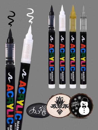 Bộ 2/4/8 bút vẽ acrylic màu đen trắng, mực gốc nước, thích hợp cho gỗ, vải bố, đá, vẽ trên đá, thủy tinh, gốm sứ, đồ thủ công DIY và dụng cụ nghệ thuật.