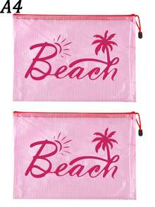 多色時尚沙灘包，印有「Beach」文字、棕櫚樹與太陽圖案。大容量透明化妝包，尼龍拉鍊，輕量，可收納防曬乳、比基尼與沙灘必需品。適合春夏，尼龍拉鍊盥洗包，輕量，可收納防曬乳、比基尼與沙灘用品。春夏收納，適合游泳、沙灘、潛水與夏季度假，學生返校，輕量防曬乳收納包，適合朋友、家人、好朋友、同學。完美禮物 - 彩色 - 查看 18