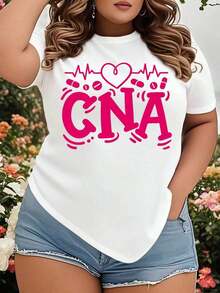 Women's CNA Certified Nursing Assistant T-Shirt With Heart And ECG Design, Plus Size, Gift For Nurse. - 白色 - 查看 7