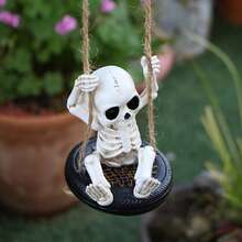 1pc Outdoor Garden Tire Swing Skeleton Decor, Hanging Skeleton Statue For Home Garden, Small Skeleton Wall & Tree Decoration, Suitable For Home Decor, Porch Lawn Decoration, Indoor/Outdoor Figurine, Halloween Decoration, Gardening Gift - Tire Skull Swing - View 10