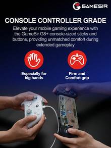 GameSir G8 Plus 平板電腦手機遊戲控制器 PC 遊戲手把，相容 2/1、Android、iOS 手機，相容裝置長度 120-215mm，霍爾效應搖桿與類比扳機、6 軸陀螺儀、非對稱馬達 - G8 Plus - 查看 10