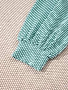 CILKOO Blusa casual holgada para mujer con bloques de color beige & verde, cuello redondo acanalado, manga larga tipo farol, estilo diario primavera/otoño - Verde - Ver 6